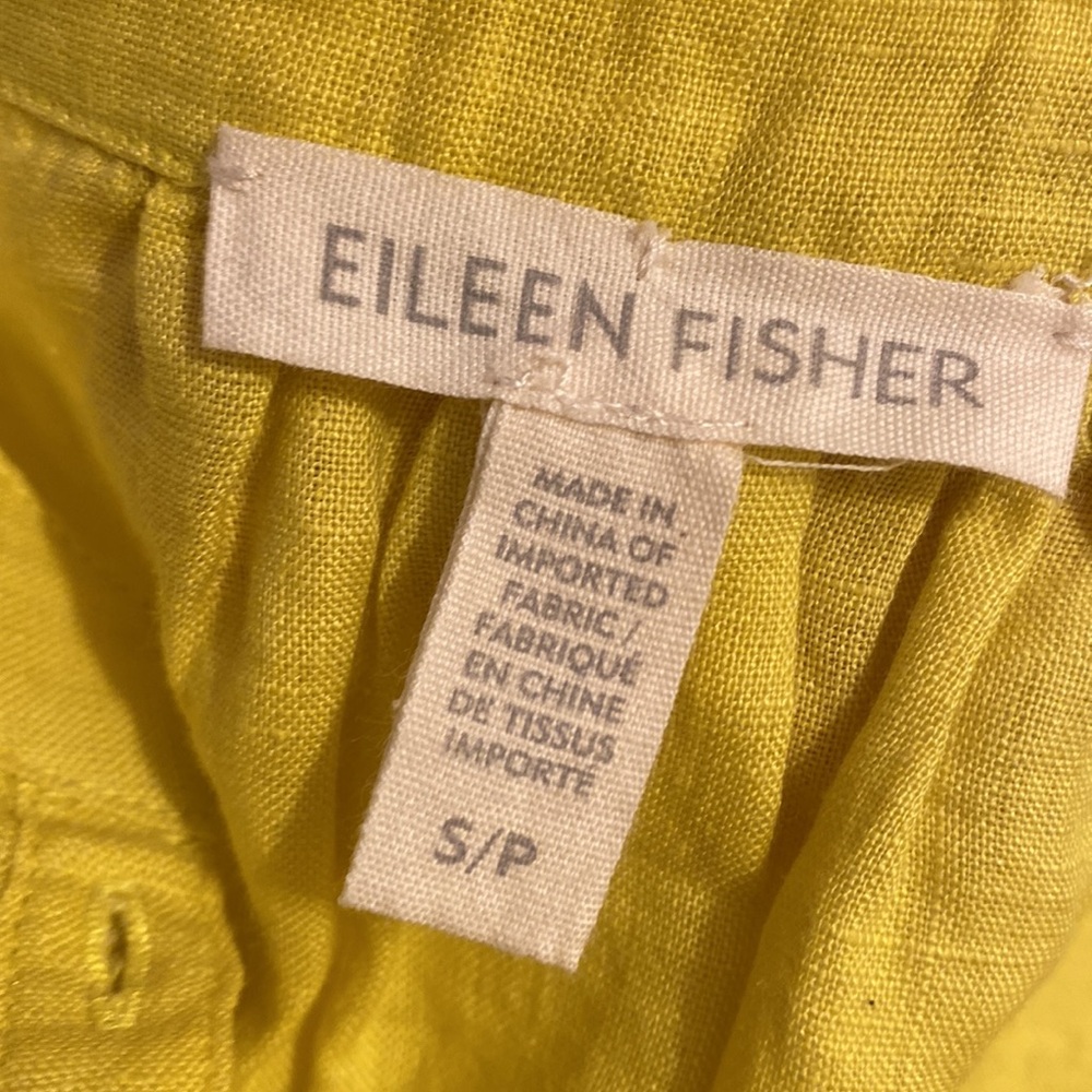 Eileen Fisher Organic Linen Neon Yellow Blouse. Size S - Picture 3 of 8